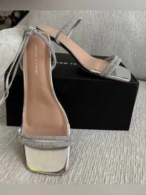 Fashion to Figure Laurie Strappy Heels Silver Rhinestone Women’s 9 Wide Lace Up
